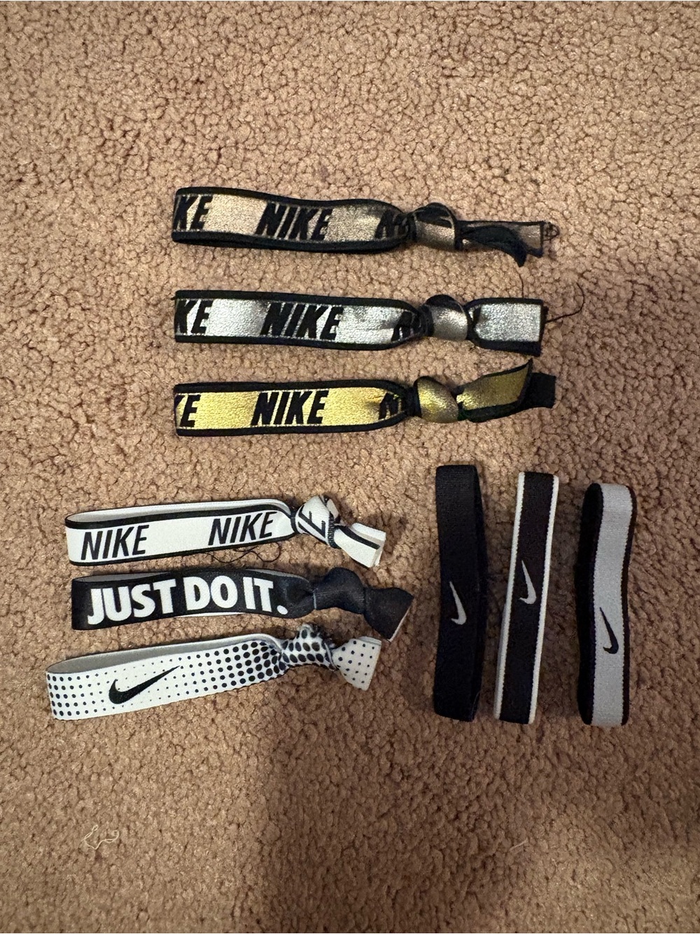 Nike Black, White & Gold Elastic Hair and Wrist Bands
